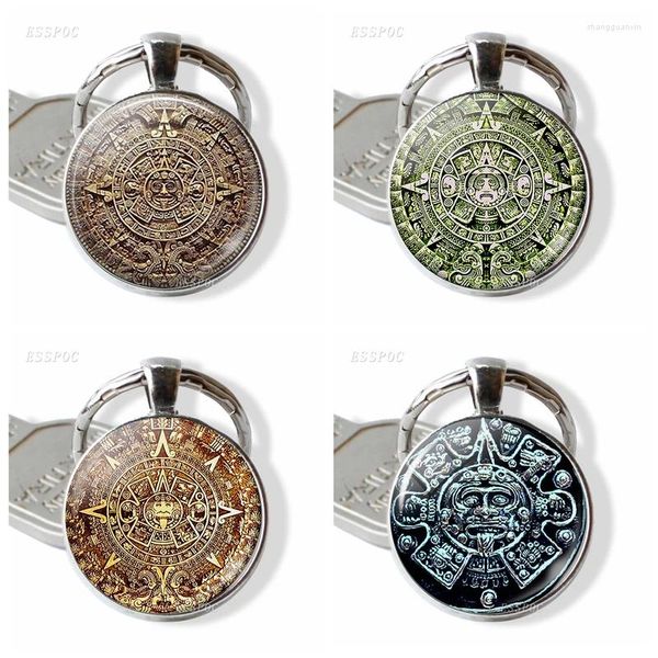 Keychains Maya -Kalender Keychain Glas Cabochon Metall Schmuck Kunst Anhänger Mann Frauen Modebag Accessoires