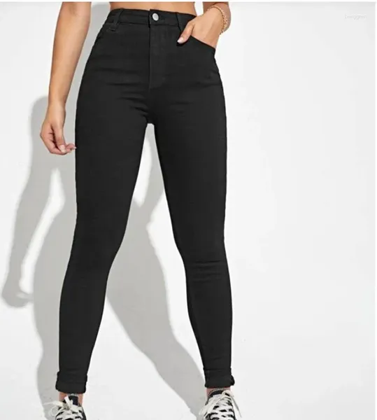 Jeans femininos 2024 preto com ajuste esbelto apertado e elevador de quadril minimalista super pacote