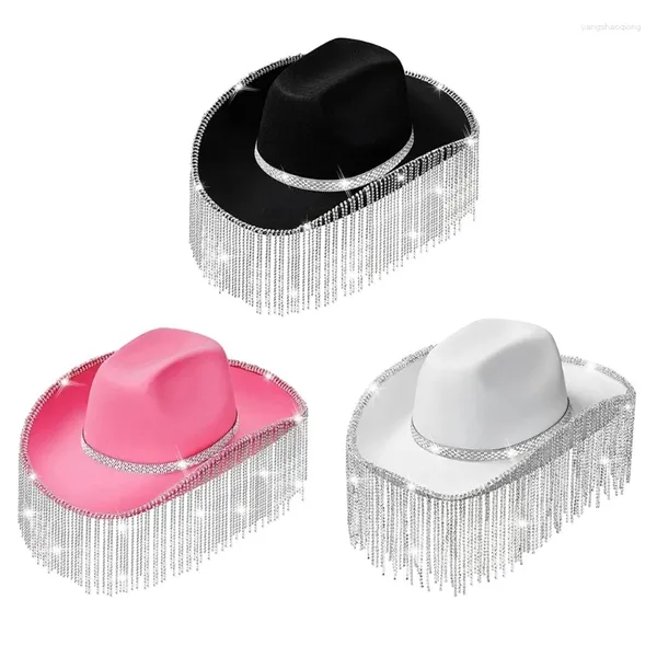 Beretti Rhinestones Cappello da cowboy per donne Girl Fringitter RAVE RAVE COWGIRL COSTRUZIONE COSTUTTO ACCESSA