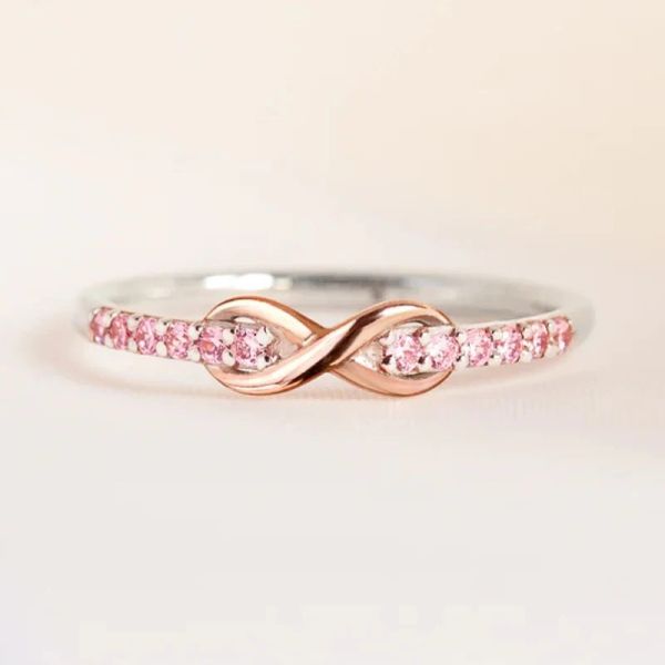 Bande Huitan Eternity Infinity Shape Women Rings con anelli di fidanzamento romantico zirconia rosa zirconia