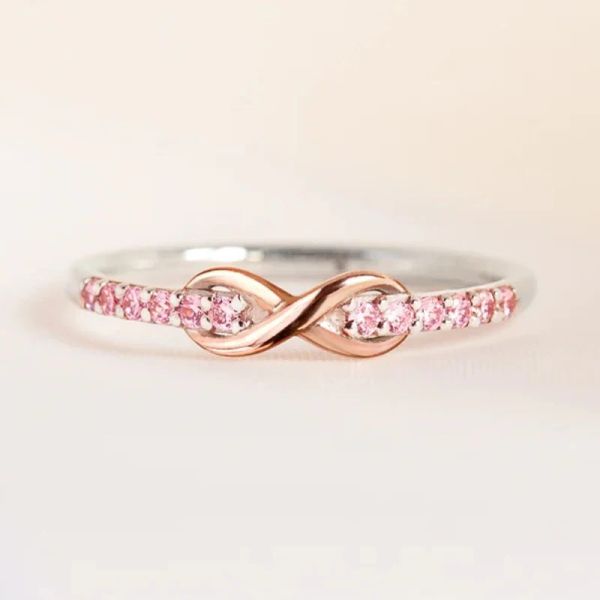 Группы Huitan Eternity Infinity Shape Women Rings с розовым кубическим цирконием