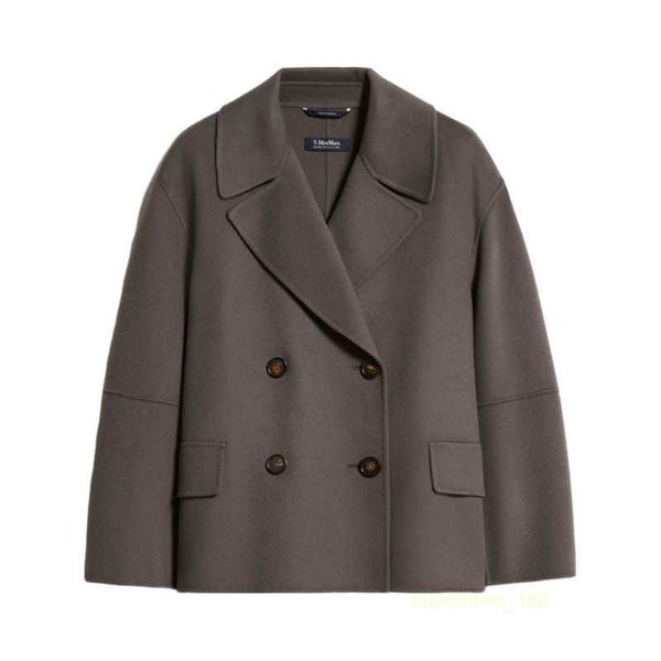 Casaco feminino casaco de cashmere casaco de luxo max maras feminino escuro cinza handsewn lã pura tecido de dupla face de manga longa de mangas compridas