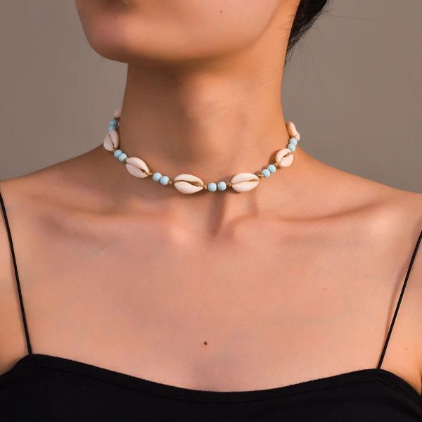 Halsketten Europäische Stil handgefertigte Conch Muker Choker Halskette Frauen Schmuck Sommer Beach Shell Choker Bohemian Seilketten Halsketten