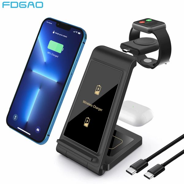 Chargers Wireless Charger Stand 3 em 1 20w Estação de dock de carregamento rápido para Apple Watch Iwatch 8 7 AirPods Pro iPhone 15 14 13 12 11 XR x 8