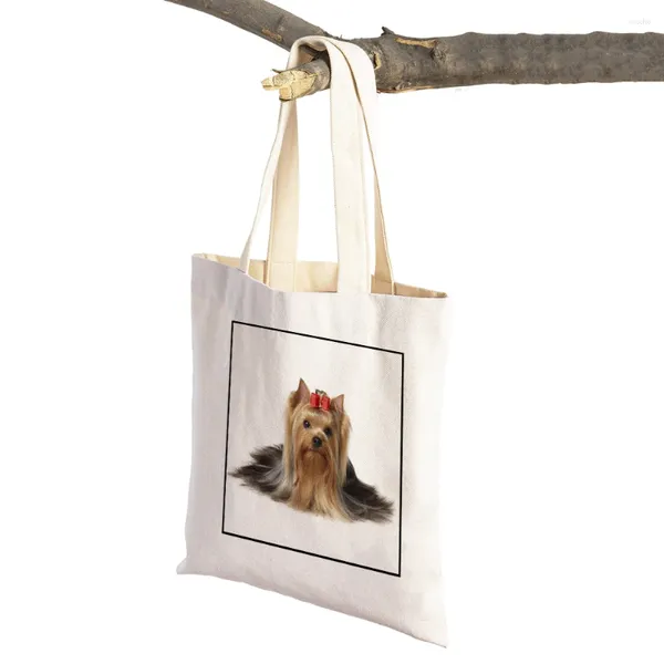 Bolsas de compras Mini Yorkshire Casual Casual Cute Pet Animal Fashion Dog Supermarket Bolsa Bolsa de viagem de viagem para mulheres