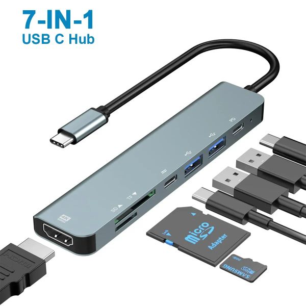 Hubs USB C Adaptador da estação de docking Hub Tipo C Com 4K HDMI USB 3.0 SD/TF Card Reader PD para iPad Pro/MacBook Pro/Air Thunderbolt 3