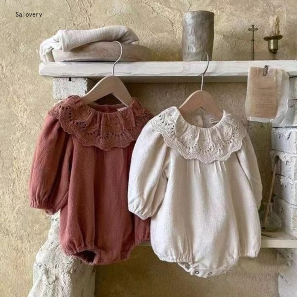 Pieces Spring Spring Novo recém-nascido meninas de meninas roupas infantil baby onepiece de estilo estrangeiro Lace LOAF SACA DE LAPEL LAPEL FART HA ROUS