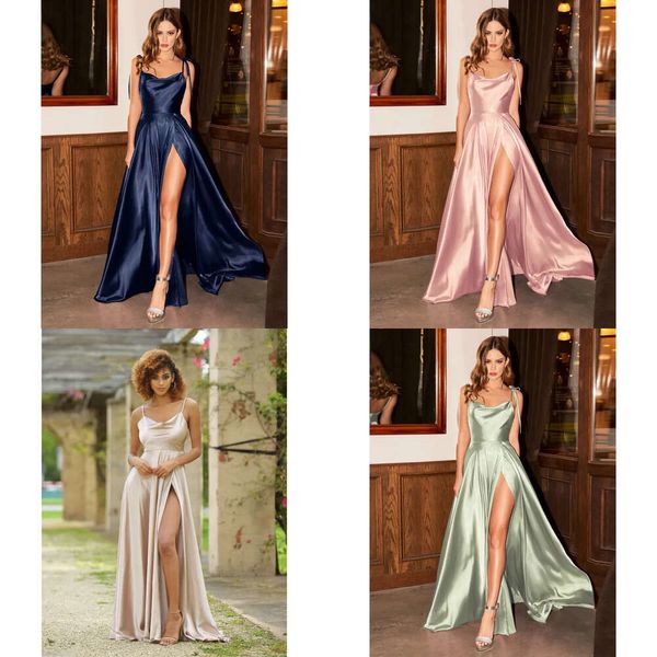 Kleiderparty Fatapaese Mint Grüne Brautjungfer sexy Seitenschlitz Rückenfreies Kleid Long Satin Spaghetti -Gurt Sommerabendkleid für Frauen 230221