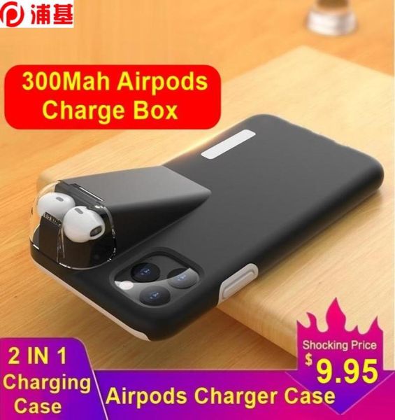 İPhone XS SE2 için 2in1 Kılıfı 11 Pro Max Coque XR X 8 7 6 Plus Apple AirPods için Kapak 2 1 300mAh şarj kutusu2041139