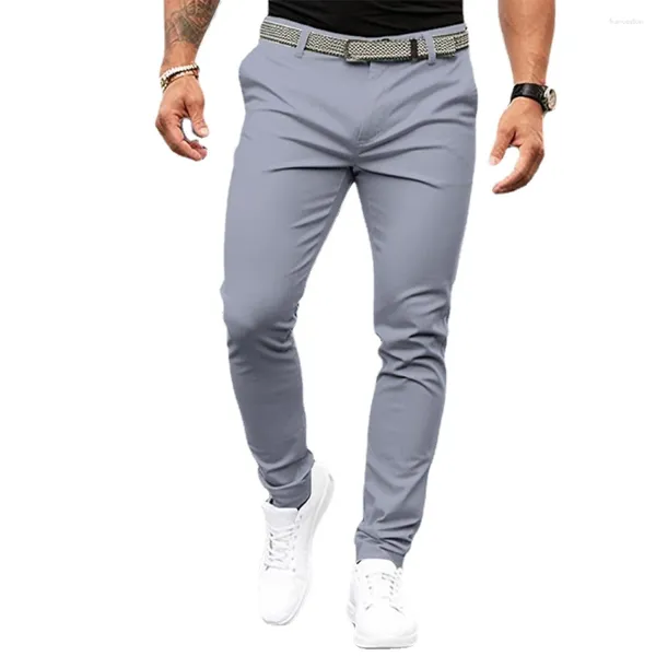 Calça masculina de cor sólida e americana de cor de cor de sólida com zíper de bolso