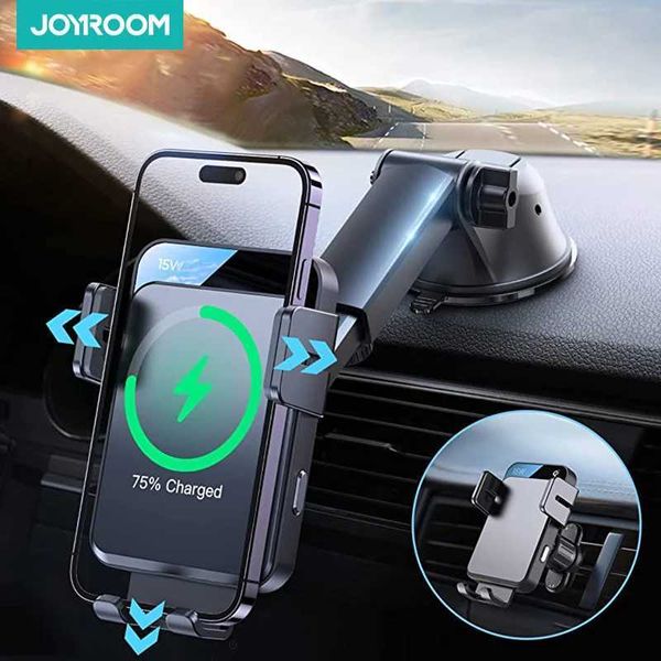 Celular Mounds suports Joyroom 15W Qi Charging Titular Mount Mount Clamping Alinhamento do windshield Carregador de carro para iPhone Samsung Y240423