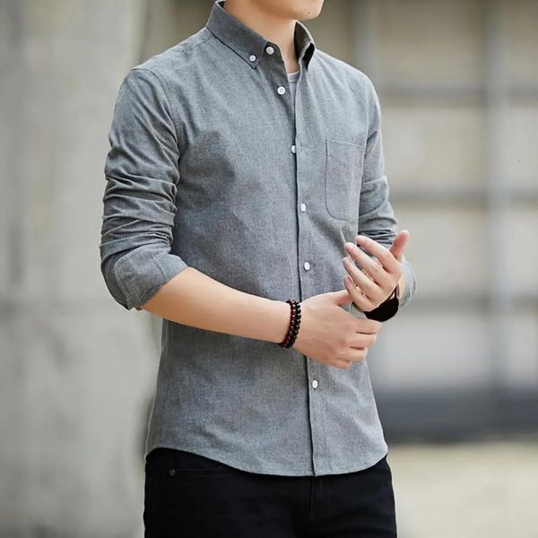 Mens Soild Oxford Oxford a maniche lunghe magliette giovanile per il leisure slim fit camicie di lusso di lusso coreano camicie di lusso per uomo abbigliamento 240418