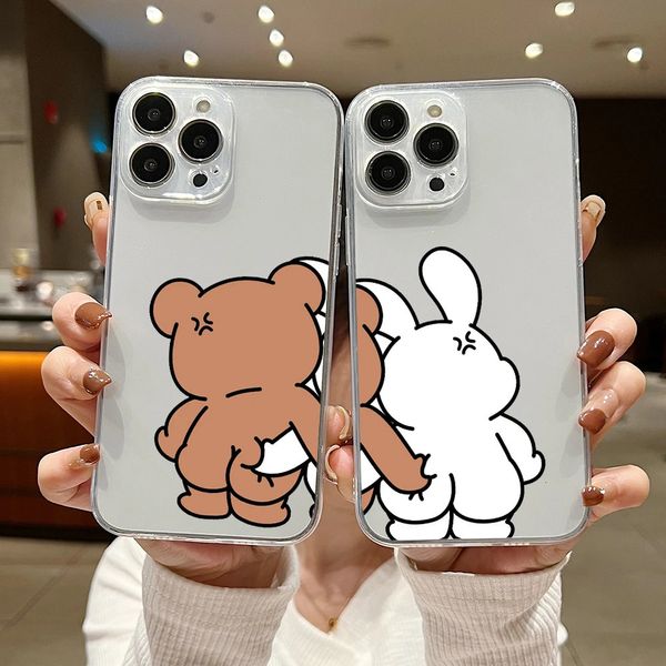 Komik Bear Bunny Çift Telefon Kılıfı Redmi Note 12 11t 10 10s 9 Pro Plus 10c 9A 9T K40 K50 K60 4G 5G Şeffaf Kapak 231021