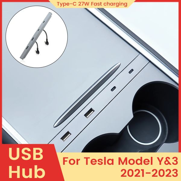 Hubs High Fit 2hole 4 orifícios Adaptador USB Hub para Tesla Modelo 3 Modelo Y 2021 2022 2023 Carregamento Gerente de cabo OEM Acessórios para carro