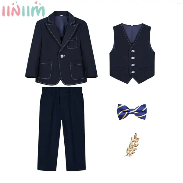 Set di abbigliamento per bambini ragazzi formale da gentiluomo formale a maniche lunghe con pantaloni da spina bowtie per performance di festa di compleanno del matrimonio