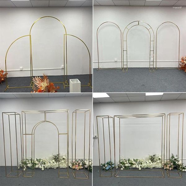 Decoração de festa Shinny Gold Pedido de Natal Arco Fleur Stand Artificial Stand 3pcs