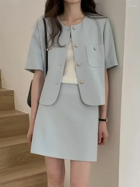 Arbeitskleider 2024 Sommer Elegante Mode kleiner Duft zweiteiliger Set für Frauen Jacke Mantel Rock Anzüge Korean Casual 2 Outfits