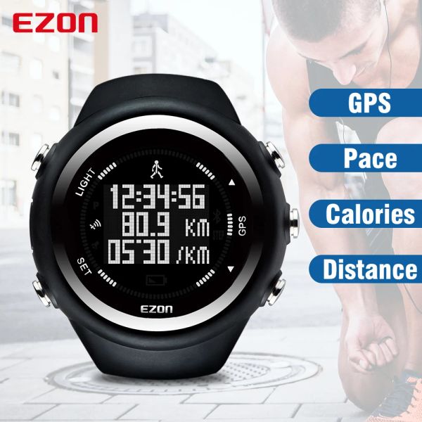 Relógios GPs de relógio digital de insetos digitais Men GPS Running com velocidade PACE DE VELOCIDADE CALORIA BURGING STOPWATCH 50M IMACIDADO EZON T031