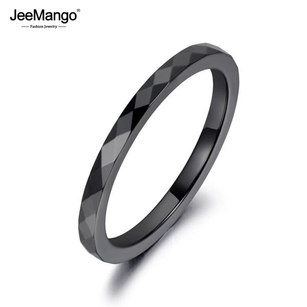 Bande jeemango Trendy 2mm Black White Cal taglio anelli di ceramica Gioielli Anelli di fidanzamento per matrimoni per donne Anneaux Anillos Jr19051