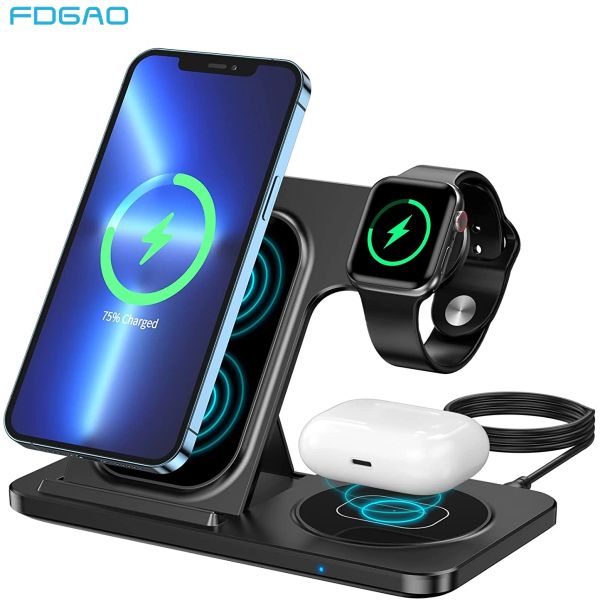 Chargers Wireless Charger Station 3 in 1 pieghevole da 15w Dock di ricarica rapida per Apple Iwatch 8 7 6 AirPods Pro iPhone 14 13 12 11 XS XR X 8