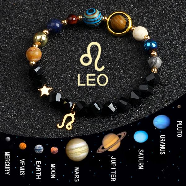 Strands 12 Constellation Galaxy Pianeti Braccialetti per donne Sistema solare Sistema solare Zodiaca Vergo Cancro Leo Libra Charm Regalo per braccialetti Bracciale