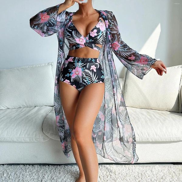 Mulheres de roupas de banho feminina Mulheres plus size swimsuit verão sexy multi color impresso sutiã sem suporte de aço três shorts de natação para juniores