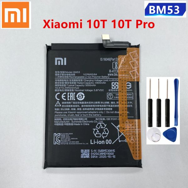 Кормление Xiaomi 100% Оригинальная запасная батарея BM53 для Xiaomi 10t 10t Pro Mi 10t 5000mah BM53 Замена батареи + бесплатные инструменты