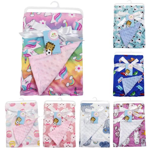 Sets Neugeborenes Baby Cartoon Einhornbären Druck weich warm Decke Säuglingsbettwickelwindeln Wärme Fleece für Babys Größe 70*100 cm