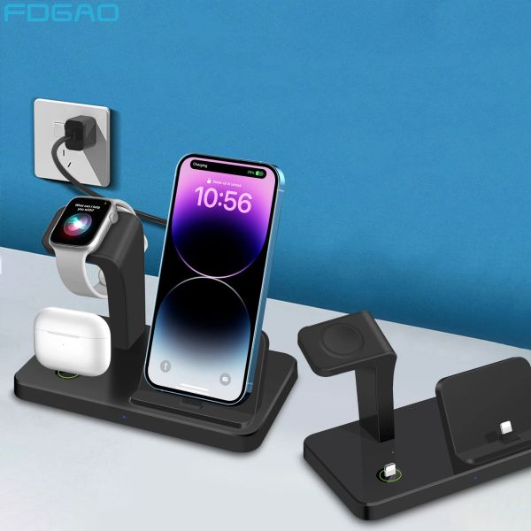 Carregadores 3 em 1 Estação de carregamento 18W Fast Wireless Charger Stand para vários dispositivos Apple para todos o iPhone 14 13 12 11 Iwatch 8 7 AirPods