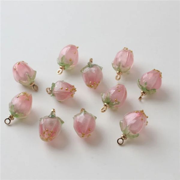 Charms 2020 Sommerstil 12pcs/Los rosa Erdbeer/Blumen -Knospenformharz.