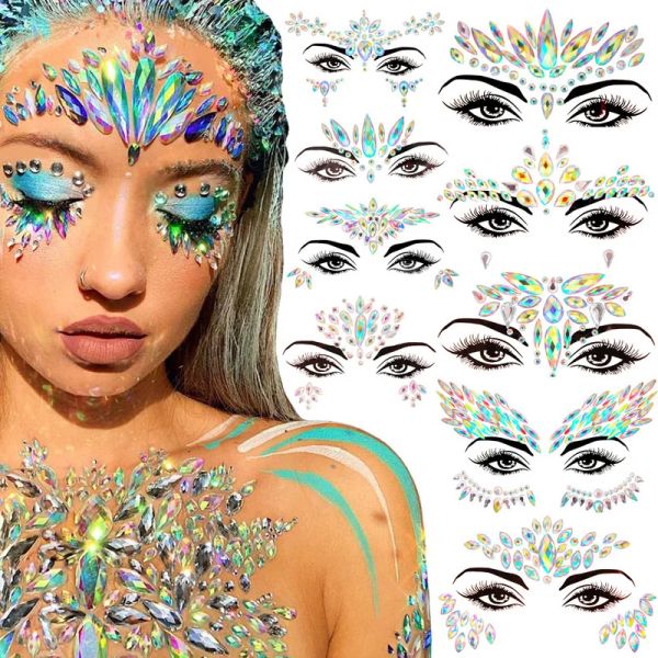 Tattoos 3d Acryl Glitzer Strass Temporär sexy Gesicht Tattoo Aufkleber Diy Kinder Urlaub Party Masquerade Körper Gesicht Schmuck Tattoo Tattoo