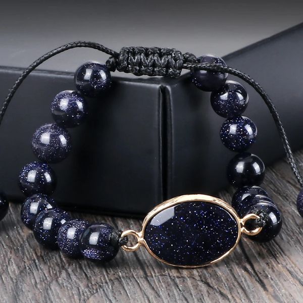 Socchi di arenaria naturale Bracciale Buddha tibetano Bracciale Bracciale blu color oro in pietra in pietra intrecciata braccialetti intrecciati da donna che brillano gioielli da polso