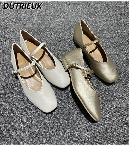 Lässige Schuhe weiche Leder japanischer Stil Retro Square Toe Shallow Mund Mary Jane Flats bequem elegante Feste Farbe Frauen