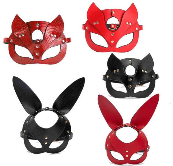 Brinquedos de sexo BDSM para mulheres Restrições de escravidão de couro Sexy Rabbit Cat Bunny Mask Party Face Cosplay2931805