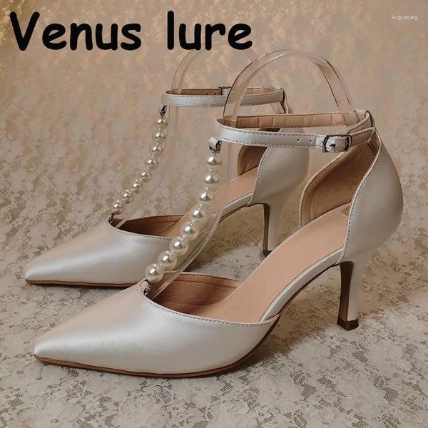 Scarpe vestiti Big Sconto Avorio Pearl Tacco da sposa per dride Pumpe a punta T-corda 7,5 cm