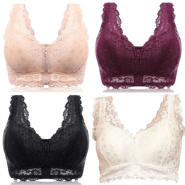 Weste Female Front Reißverschluss Push Up BH Full Tasse Sexy Spitzen -BHs für Frauen Bralette Top Plus Größe nahtloser drahtloser sammeln Brassiere 220511 S Lette Ssiere