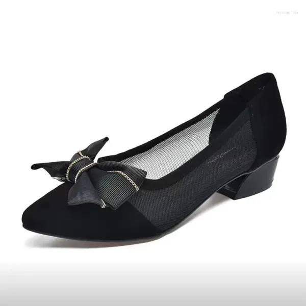 Elbise Ayakkabı 2024 ... Yaz Kafesi Nefes Alabilir Yay Siyah Kadınlar Sivri Stil Çok Yönlü Konforlu Yüksek Topuk Tek Ayakkabı