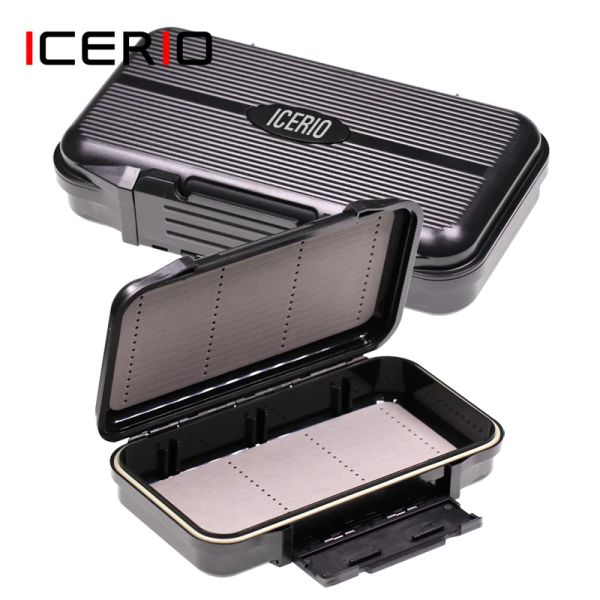 Accessoires Icerio Fly Fishing Tackle Box Lure Fischhaken wasserdichte doppelseitige Plastikköder Speichergehäusefestigkeit Fliegen Fishhook Box