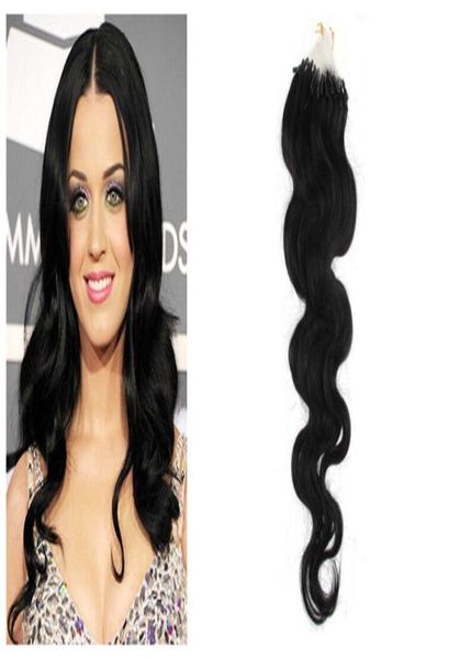 16 quot 24quot 1 Jet Black Wavy Micro Ring Loop Extensions 1GS 100Slot Blonde Hame Body Wave Dhl Shpping5092669