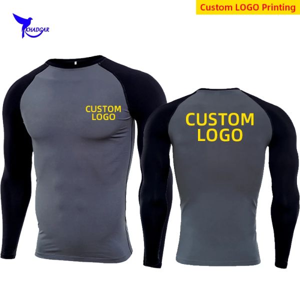 T-Shirts Custom Logo Outdoor Herren Schnell trocken Fitness Kompression Langarm Baselayer Körper unter Hemd enge Sport-Fitnessstudio-Top-Shirt