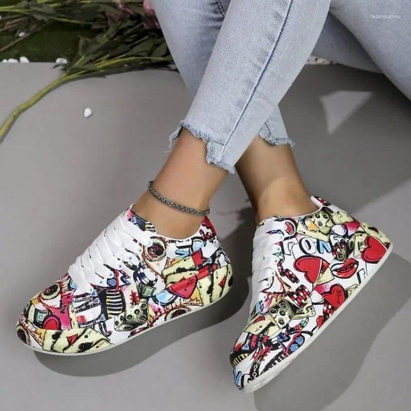 Scarpe casual con la con salvataggio a spessa Aumento delle donne Sport da donna Graffiti White Outdoor Plus 43