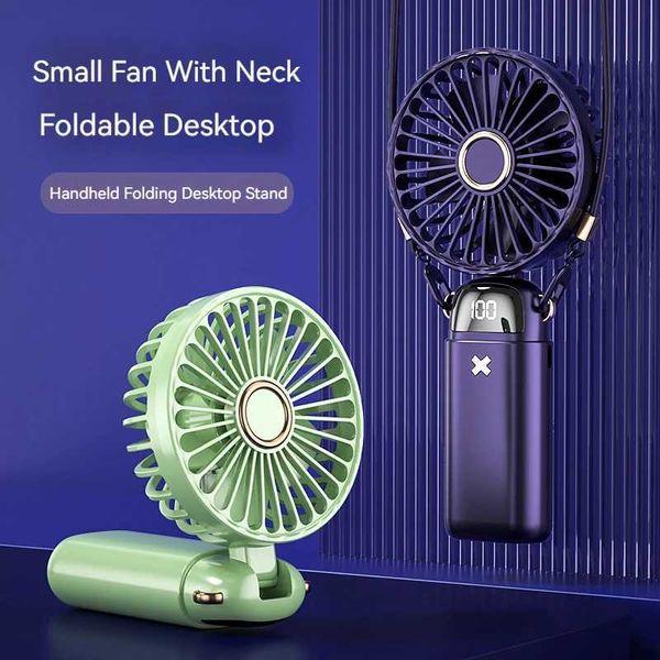 Andere Geräte 6000mah Mini Handheld-Lüfter 5-Gang-USB-Ladung Anhänger Hals LED LED Digitale Display-Bildschirm für Outdoor Sports Student Office Desk Fan J240423