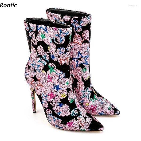 Stivali Rontic Women Winter Caviglie Sexy Teli a spillo puntato puntato Gorgeous Pink Night Club Scarpe Ladies Us Size 5-15