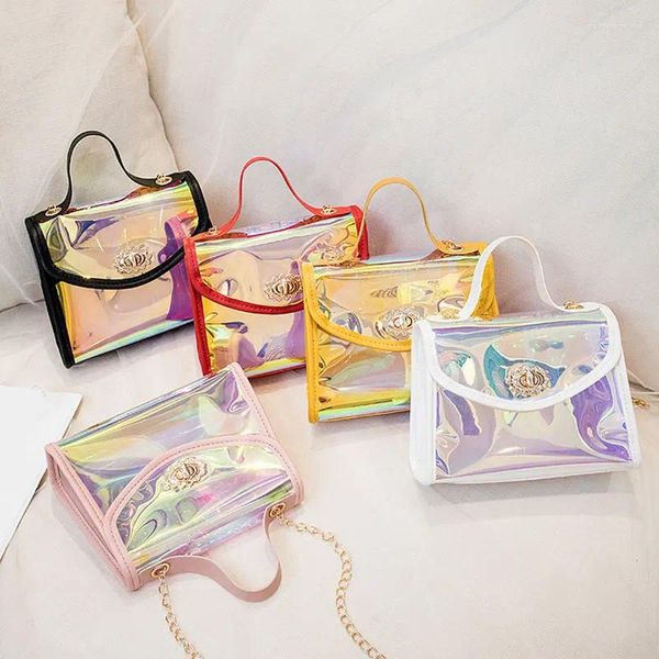 Bolsas de ombro 2024 Mulheres Bolsa de corrente colorida Pão quadrado de moeda de moeda de moedas flash flash ladies geléia transparente