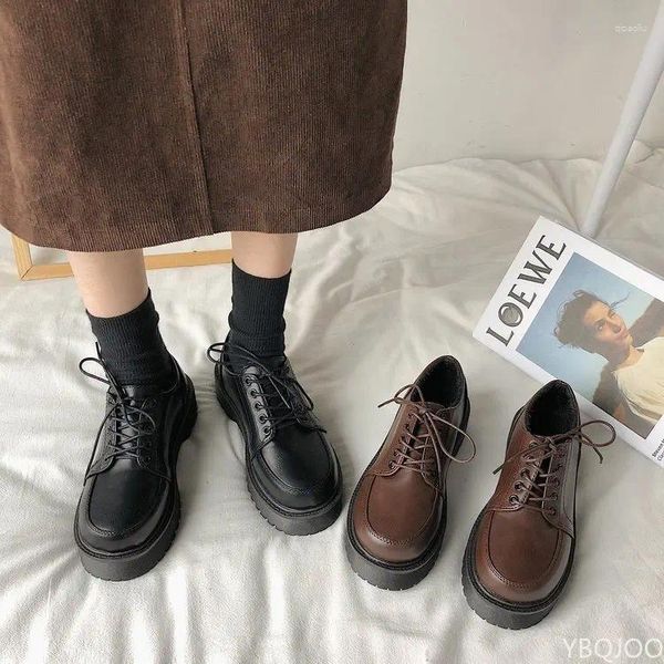 Sıradan Ayakkabı Bahar Sonbahar Kadınlar Oxford Düz Platformda Siyah Dantel Dergi Dikiş Yuvarlak Toe Zapatos Mujer