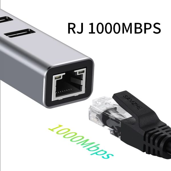 Hubs 4 em 1 USB Tipo C Hub USB C 1000Mbps para Ethernet LAN RJ45 Adaptador de cartão de rede para o Laping Samsung Laptop Book Pro ThinkPad