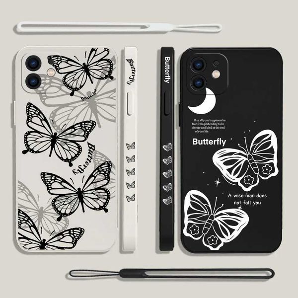 Bumpers de telefone celular Caixa de telefone de borboleta branca preta branca para Redmi Note 12 12s 11 11s 10 10a 10t 10s 9t 9 8 7 Pro mais 10c 9a 9c 4g 5g Capa Y240423
