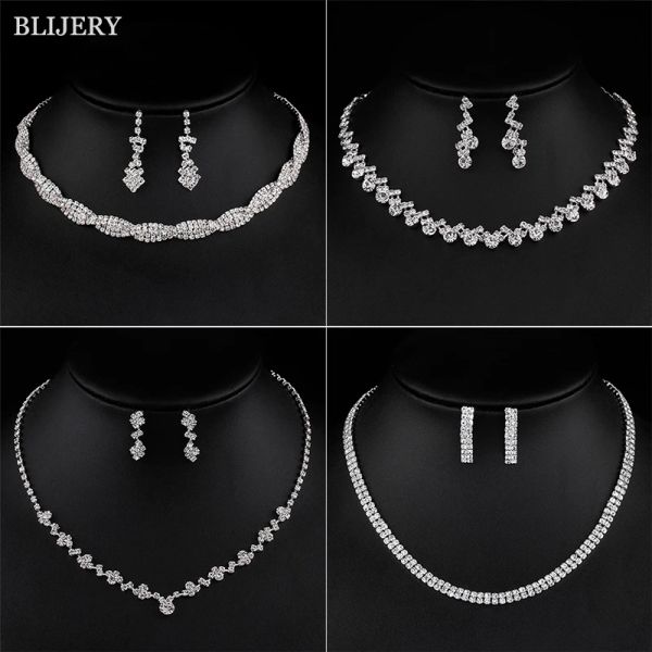 Collane blijery argento placcato in cristallo con damigella d'onore set di gioielli da sposa set di collana geometrica per le donne gioielli da sposa