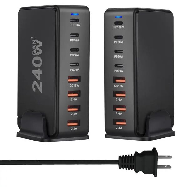 Estação de carregamento de desktop de Chargers 240W 4 USB tipo C Tipo A carregador 8 portas para iPhone PD Fast Charger for Laptop Tablet