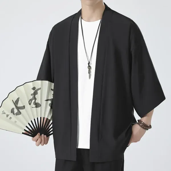 Мужские жилеты Мужчины плаще кимоно, пара, hombre черное пальто, белая пляжная рубашка летняя haori Unisex Samurai Одежда японская